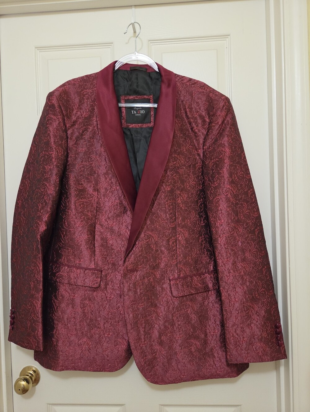 TAZZIO Burgundy Floral Jacquard Shawl Lapel Formal Blazer Jacket Big & Tall 3XL